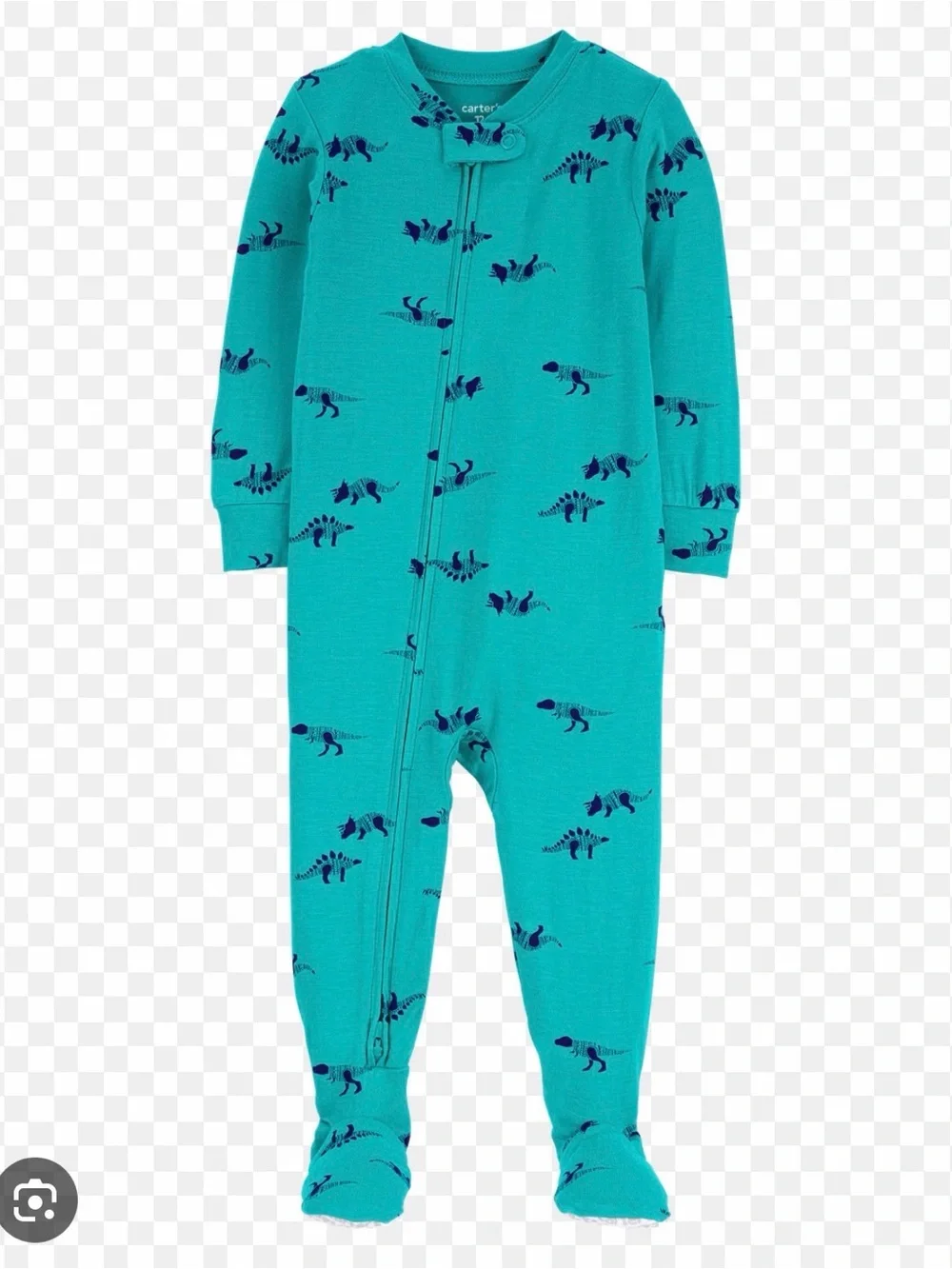 Carter's Turquoise Dinosaur Print Zip-Up Footed One-Piece for Kids 18m